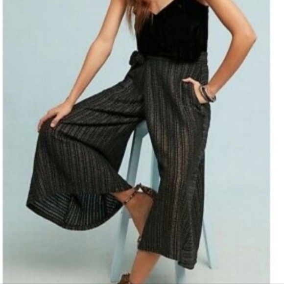 Anthropologie Pants - ANTHRO: EVA FRANCO BLAKE BLACK & GOLD CROPPED WRAP PANTS SMALL